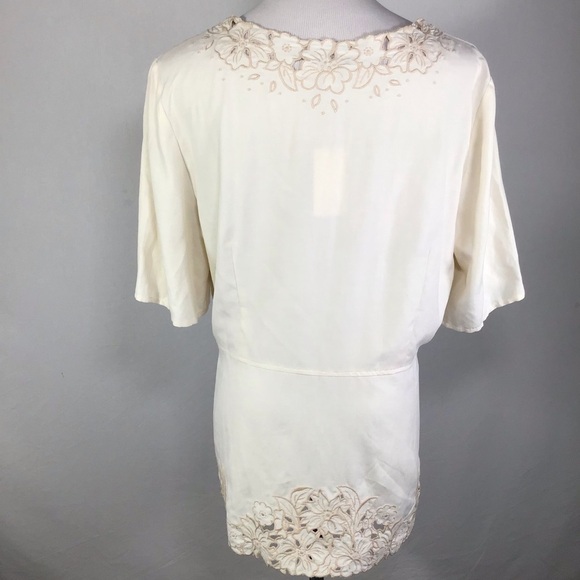 J Jill silk and linen blend embroidered cutout top - Picture 3 of 4